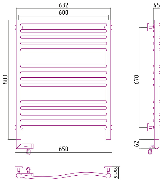 Полотенцесушитель СУНЕРЖА Флюид 2.0 800х600