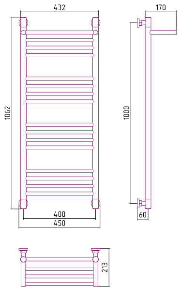 Полотенцесушитель СУНЕРЖА Богема с полкой+ 1000х400