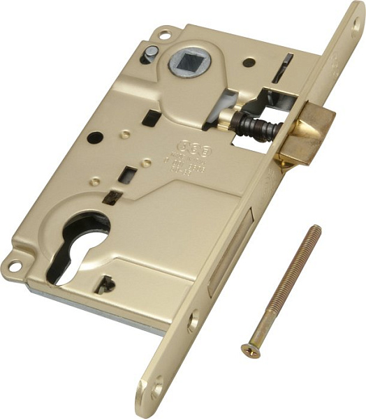 Замок межкомнатный под цилиндр AGB CENTRO ригель+защёл латунь B01025.50.03