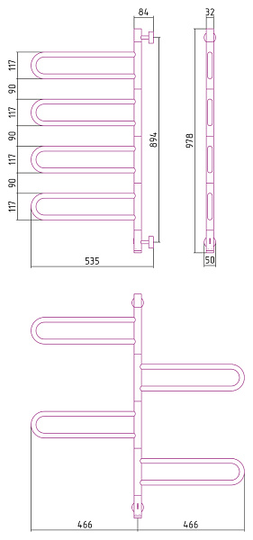 Полотенцесушитель СУНЕРЖА Парео 4.0-4С 978х535