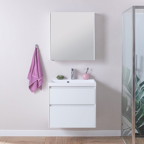 Тумба с раковиной Aquanet "Гласс 90" белый