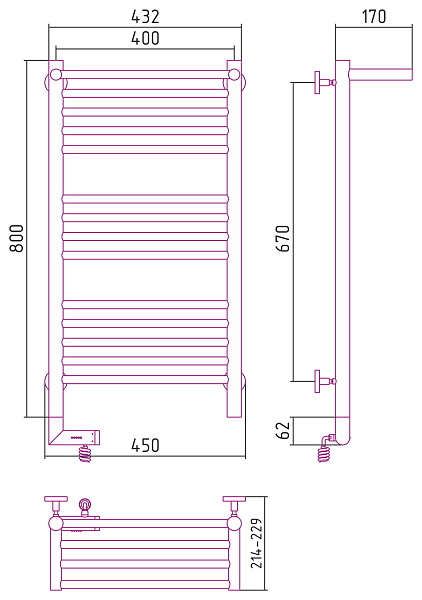 Полотенцесушитель СУНЕРЖА Богема с полкой 2.0 800х400