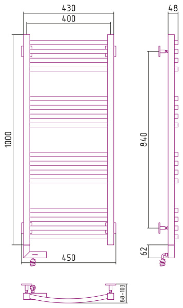 Полотенцесушитель СУНЕРЖА Аркус 2.0 1000x400