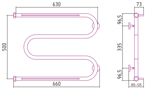 Полотенцесушитель СУНЕРЖА М-образный+ 500х650 +2 полки