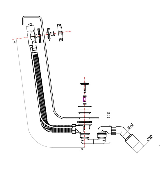Слив-перелив для ванны Omnires CGS TK104-PLUS-3.43+64-SBL черный
