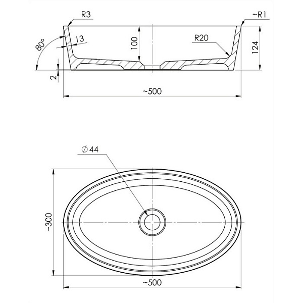 Раковина Omnires Siena SIENAUNBCP 50х30 см белый/черный