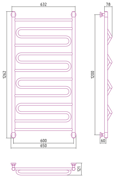 Полотенцесушитель СУНЕРЖА Элегия+ 1200x600