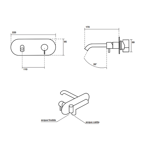 Смеситель скрытого монтажа для раковины Kerasan Nolita 922831 Nero matt