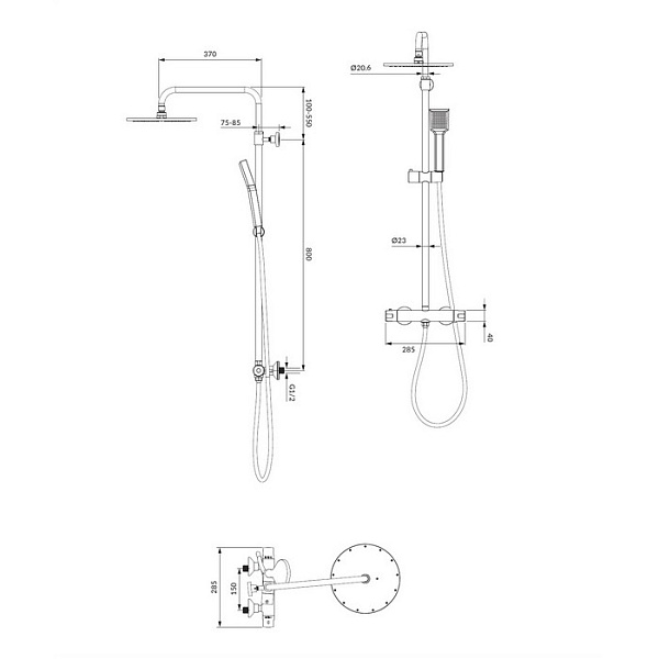 Душевая система с термостатом Omnires Y Y1244NBL черная