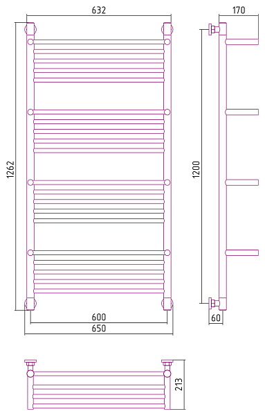 Полотенцесушитель СУНЕРЖА Богема 4 полки+ 1200x600