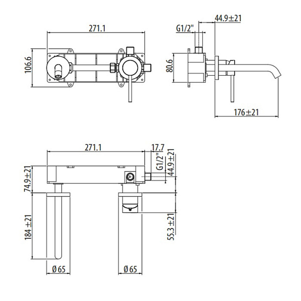 Смеситель встраиваемый Gattoni Circle Two 9135/91NO