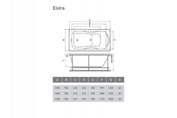 Ванна акриловая Relisan Elvira 170 х 75 см