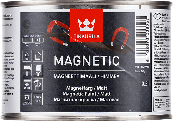 Краска Tikkurila Magnetic для придания поверхности магнитного эффекта