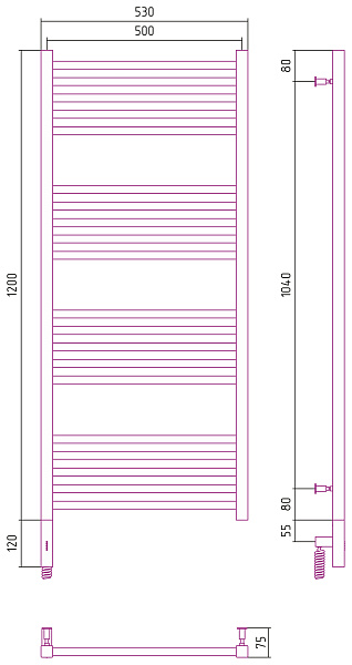 Полотенцесушитель СУНЕРЖА Модус 3.0 1200х500
