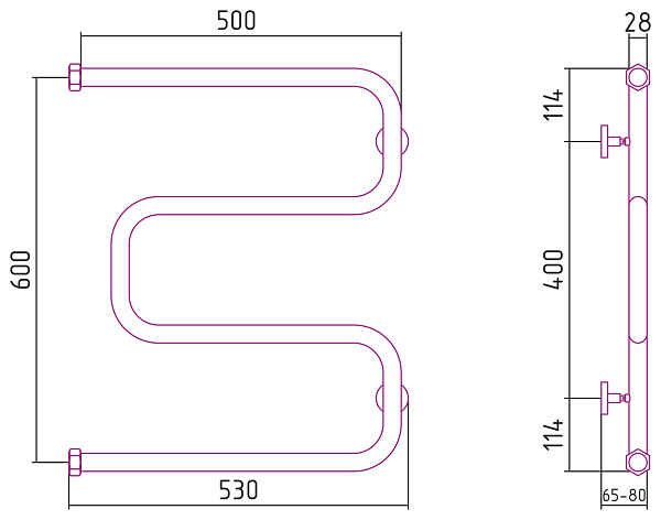 Полотенцесушитель СУНЕРЖА Ш-образный 600х500