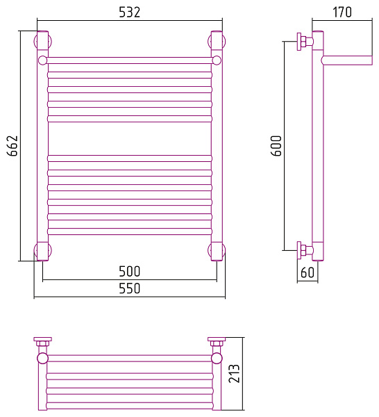 Полотенцесушитель СУНЕРЖА Богема с полкой+ 600х500