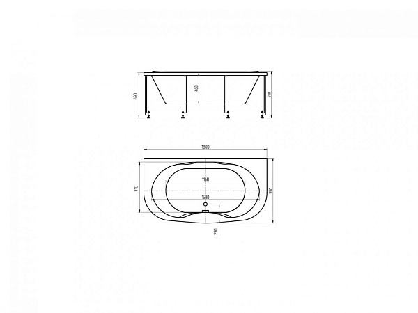 Акриловая ванна AQUATEK Мелисса 180х95, вклеенный каркас