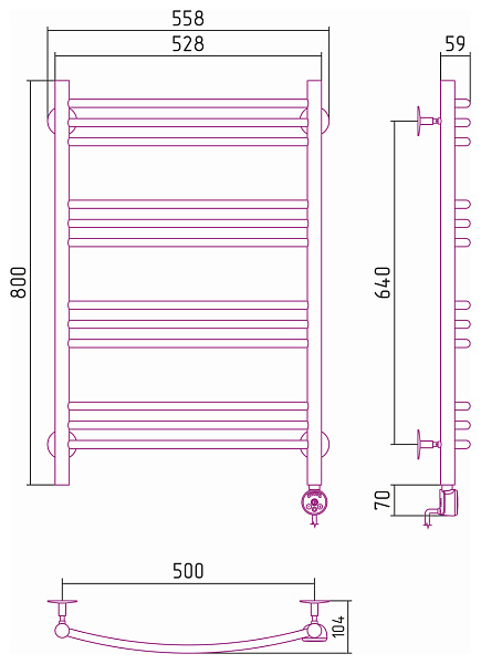 Полотенцесушитель электрический СУНЕРЖА Стилье Формат 10 ТП 800х500