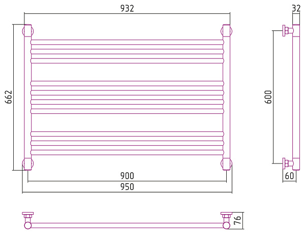Полотенцесушитель СУНЕРЖА Богема L 600х900