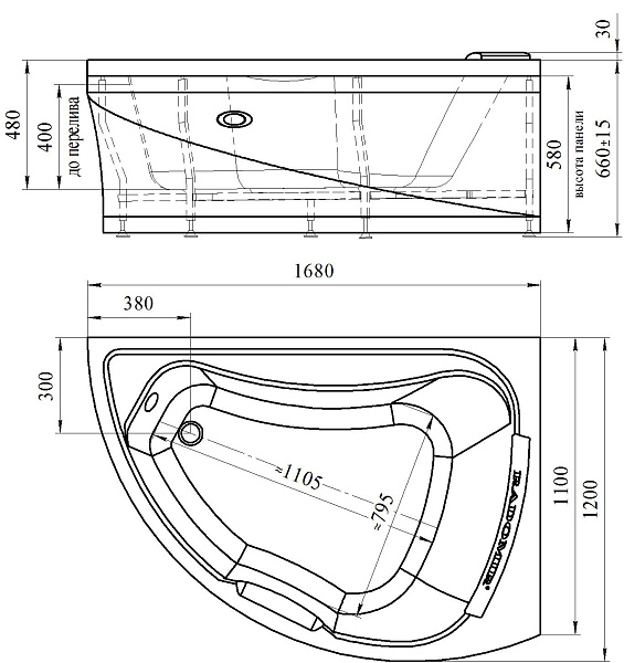 Акриловая ванна Radomir Альбена 168х120 L