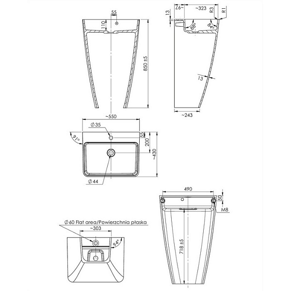 Раковина Omnires Parma PARMAUWBCP 55x43 см белый/черный