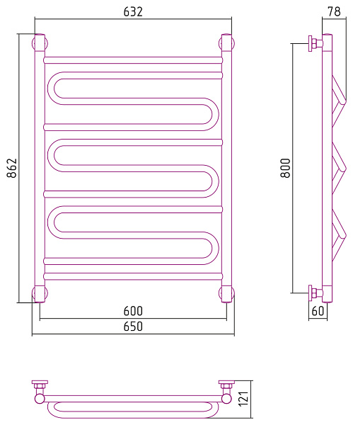 Полотенцесушитель СУНЕРЖА Элегия+ 800х600