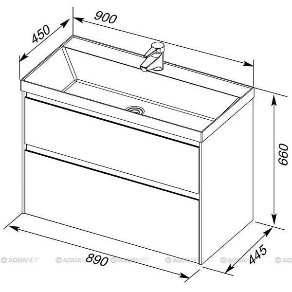Тумба с раковиной Aquanet "Гласс 100" белый