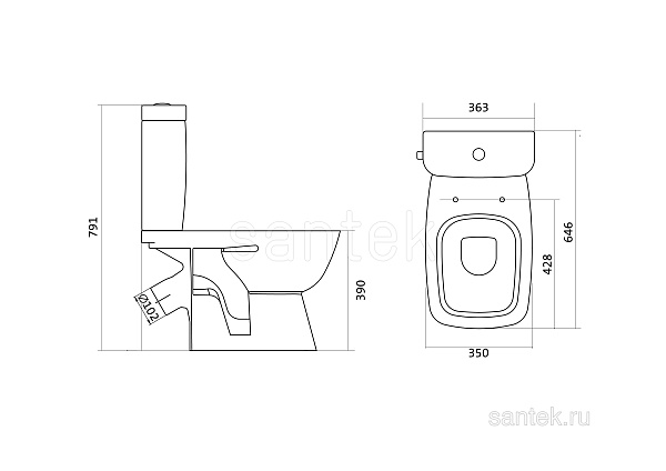 Унитаз компакт напольный Santek Нео Лайт с диагональным выпуском 1.WH30.2.409