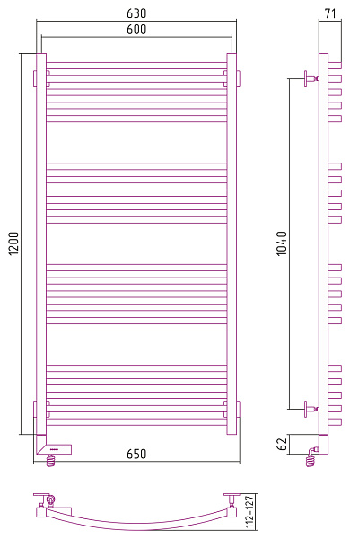 Полотенцесушитель СУНЕРЖА Аркус 2.0 1200x600