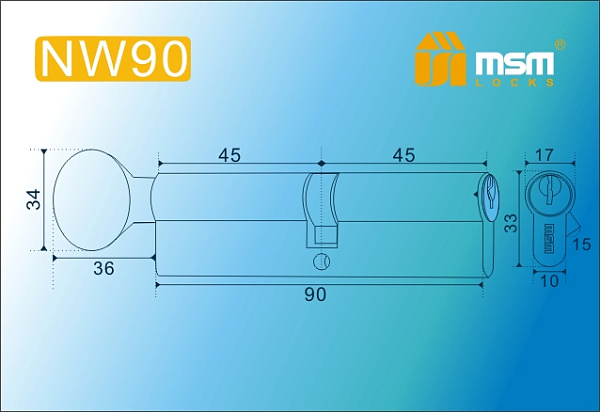 Цилиндровый механизм простой MSM ключ-вертушка NW90mm SN матовый никель
