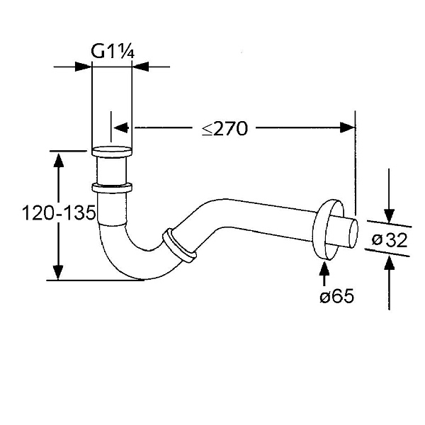Трубчатый сифон для биде Kludi G 1 1/4 х 32 мм