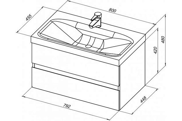 Тумба с раковиной Aquanet Беркли 80 белый/дуб рошелье
