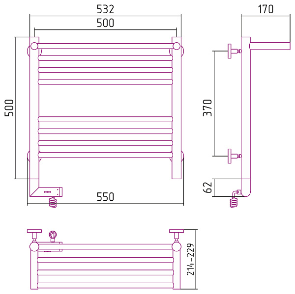 Полотенцесушитель СУНЕРЖА Богема с полкой 2.0 500х500