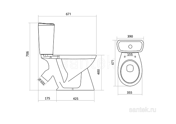 Унитаз компакт напольный Santek Бриз с диагональным выпуском 1.WH30.2.138