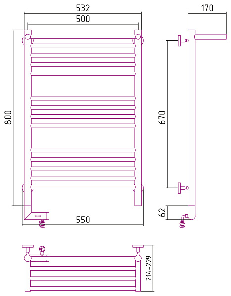 Полотенцесушитель СУНЕРЖА Богема с полкой 2.0 800х500