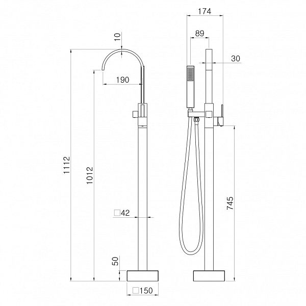 Смеситель напольный с душевой лейкой Swedbe Spira 4003