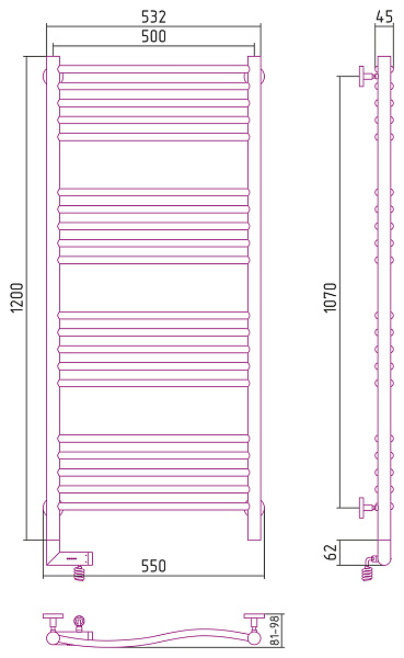 Полотенцесушитель СУНЕРЖА Флюид 2.0 1200х500