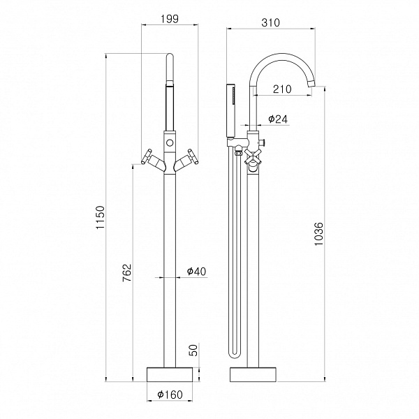 Смеситель напольный с душевой лейкой Swedbe Spira 4002