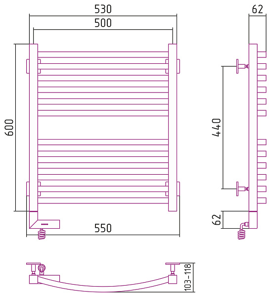 Полотенцесушитель СУНЕРЖА Аркус 2.0 600х500