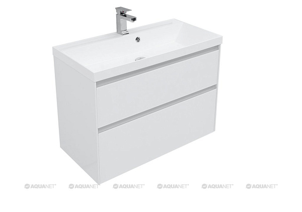 Тумба с раковиной Aquanet "Гласс 100" белый