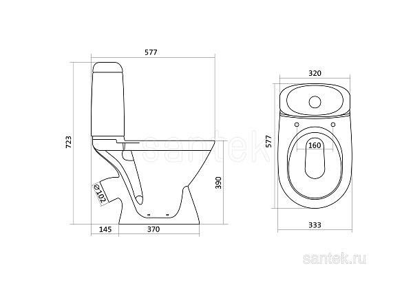 Унитаз компакт напольный Santek Римини с диагональным выпуском 1.WH30.2.130