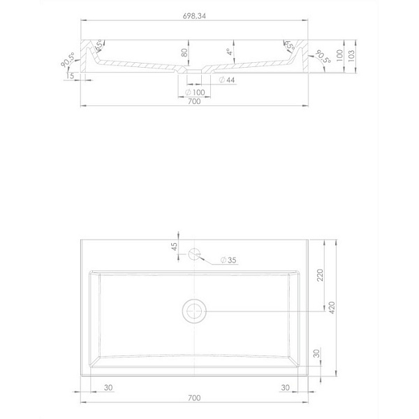 Умывальник Omnires THASOS THASOS700BP 70х42 см белый глянец