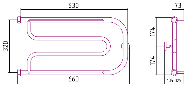 Полотенцесушитель СУНЕРЖА Гусли 320х650 +2 полки