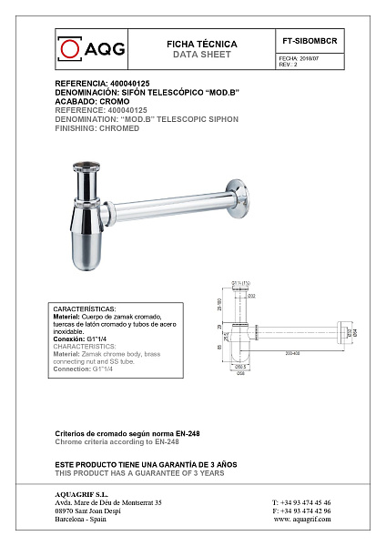 Бутылочный сифон AQG 400040125