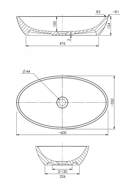 Раковина Omnires Siena SIENALUNBCP 60x35 см белая/черная