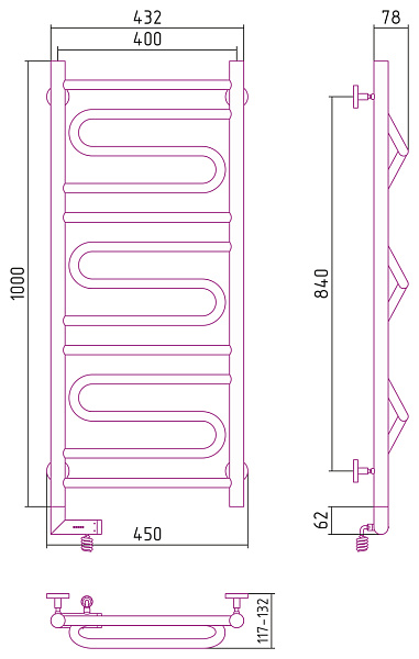 Полотенцесушитель СУНЕРЖА Элегия 2.0 1000x400