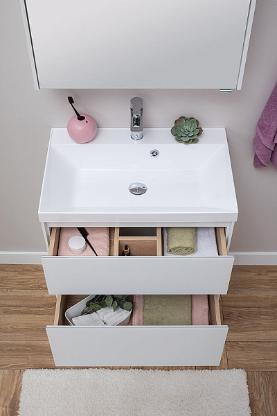 Тумба с раковиной Aquanet "Гласс 90" белый