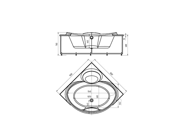 Акриловая ванна AQUATEK Эпсилон 150х150