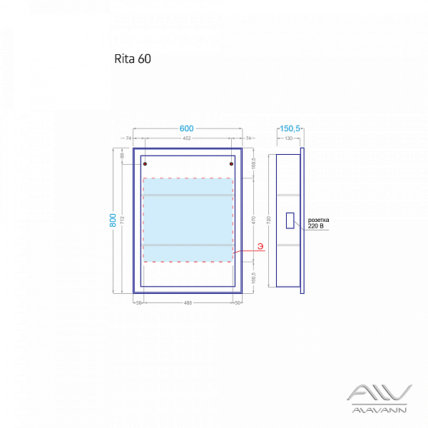Зеркало-шкаф Alavann Rita 60 белый